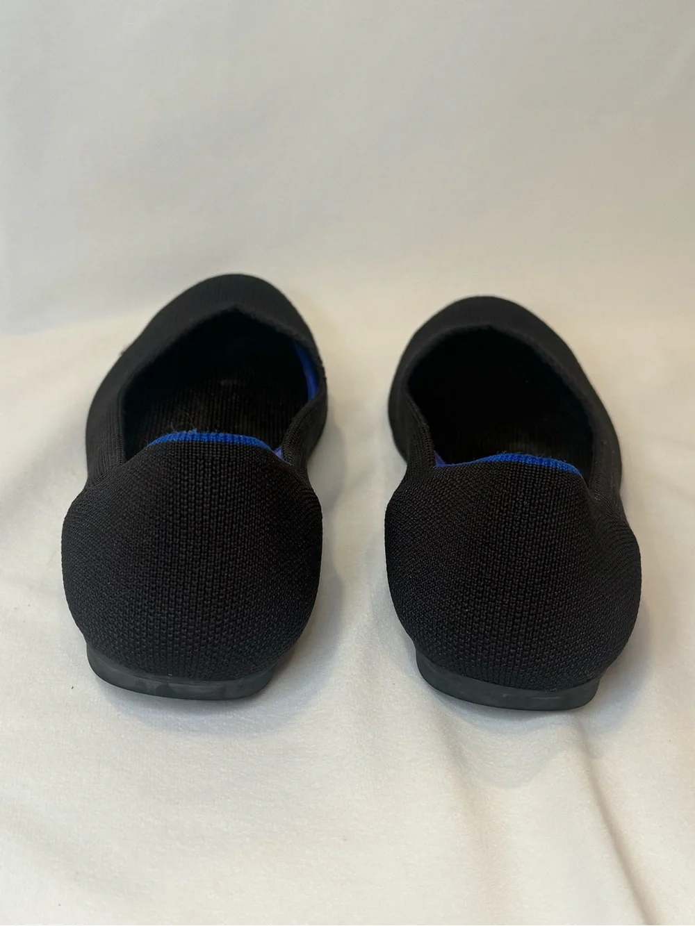 Rothy’s The Flat Black Blue Trim Round Toe Ballet Flat Size 6.5 Sustainable Knit
